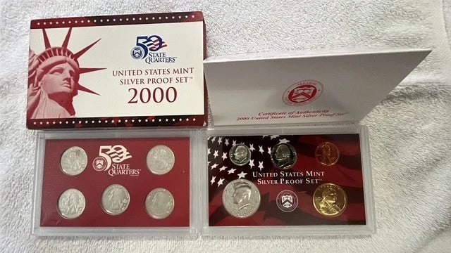 2000-S US Mint Silver Proof Set 10 Coins w/ Box & COA - State Quarters