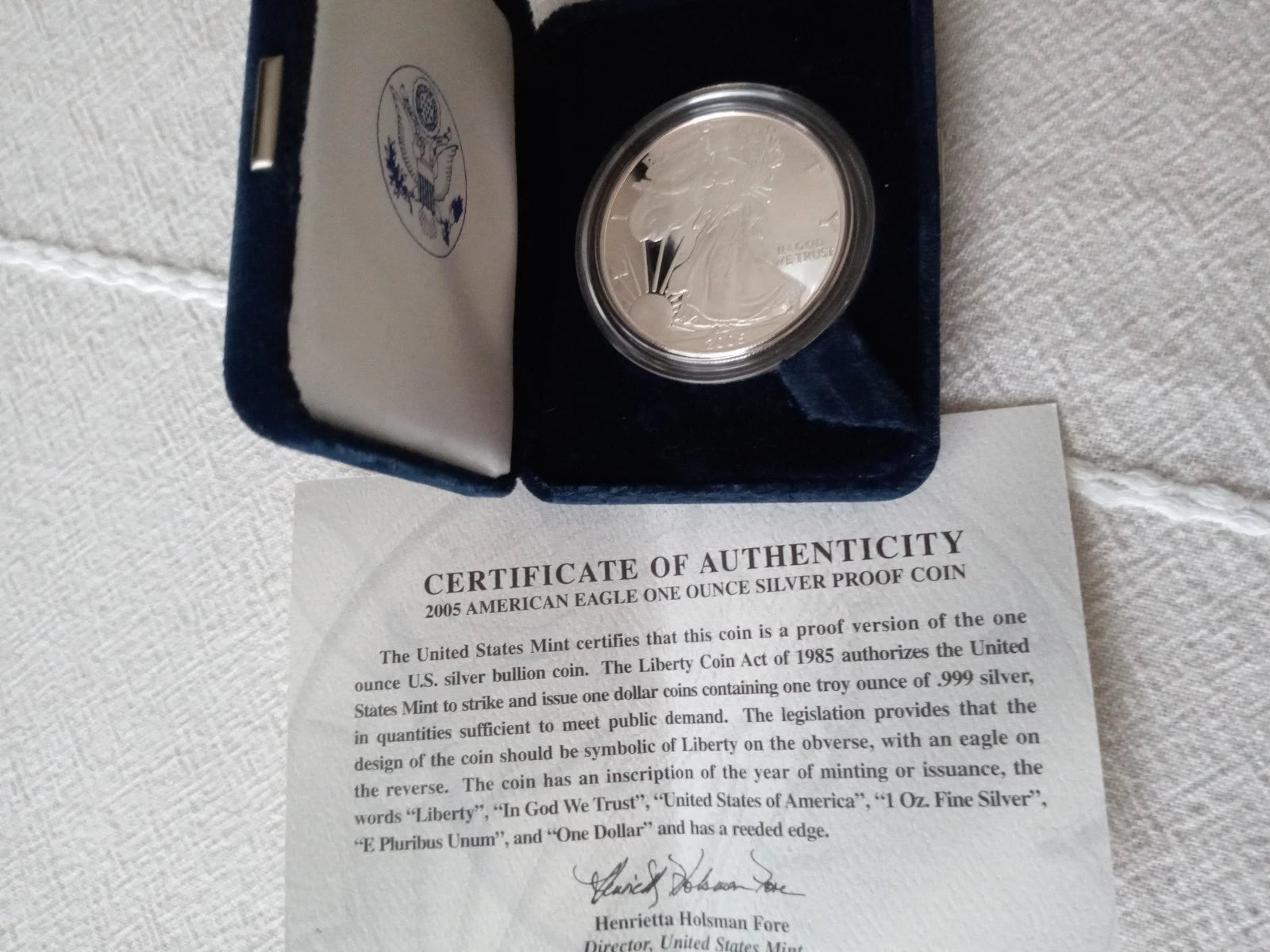 2005-W American Silver Eagle 1 oz Proof Silver Dollar Box Case & COA