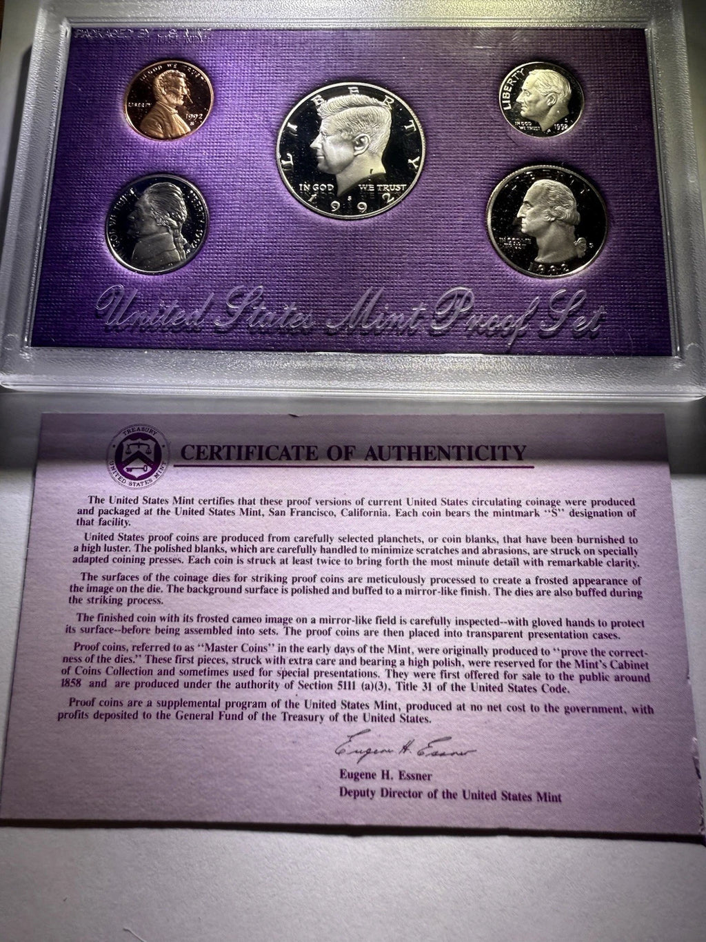 1992-S US Mint Proof Set 5 Coins with OGP & COA