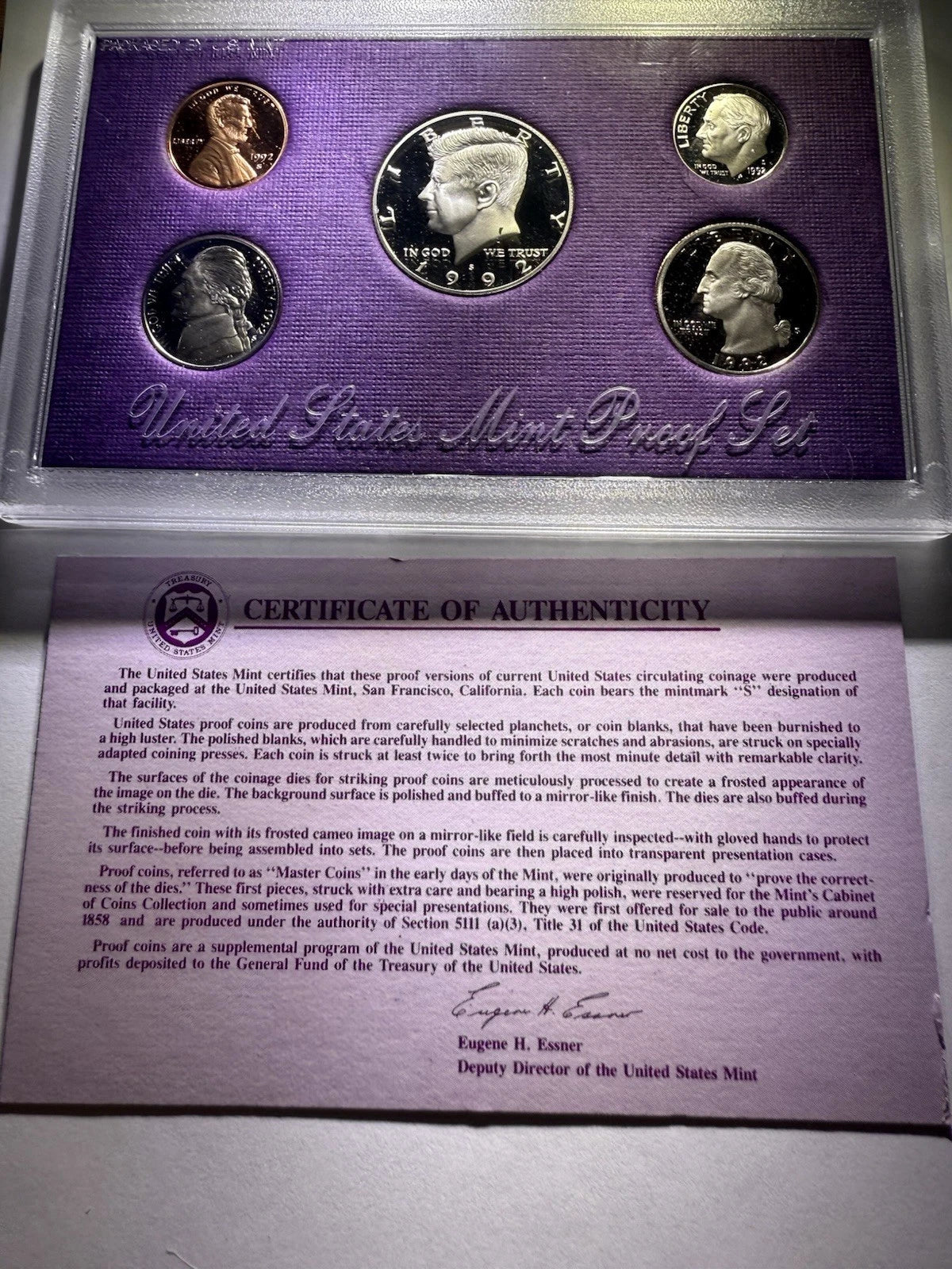 1992-S US Mint Proof Set 5 Coins with OGP & COA