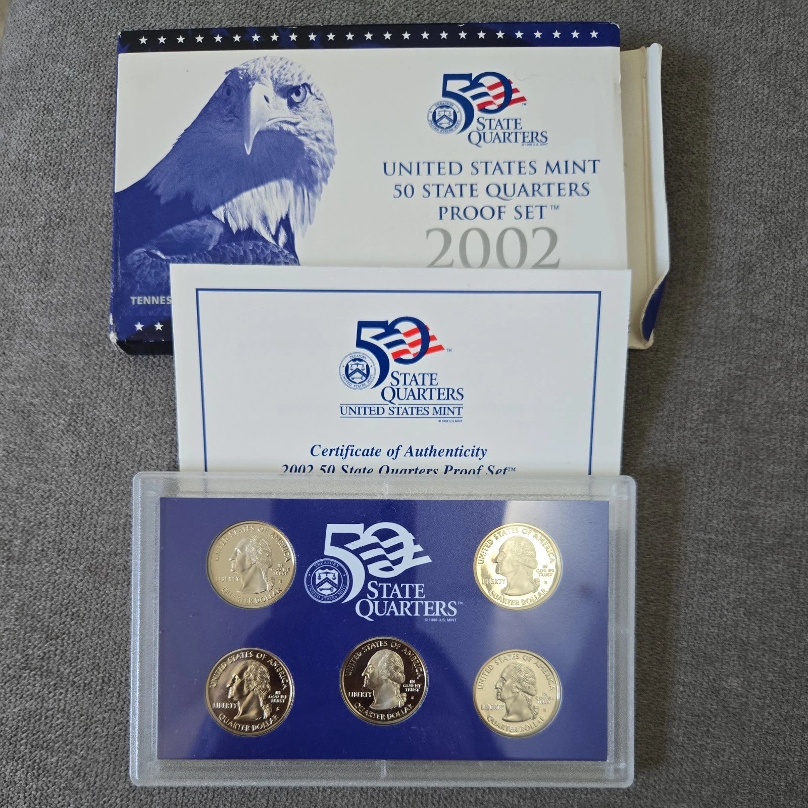 2002-S US Mint 50 State Quarters Proof Set 5 Coins with COA