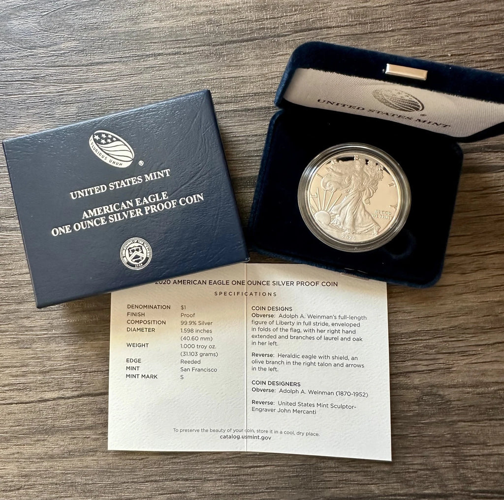 2020-S American Silver Eagle 1 oz Proof Silver Dollar Capsule Box & COA