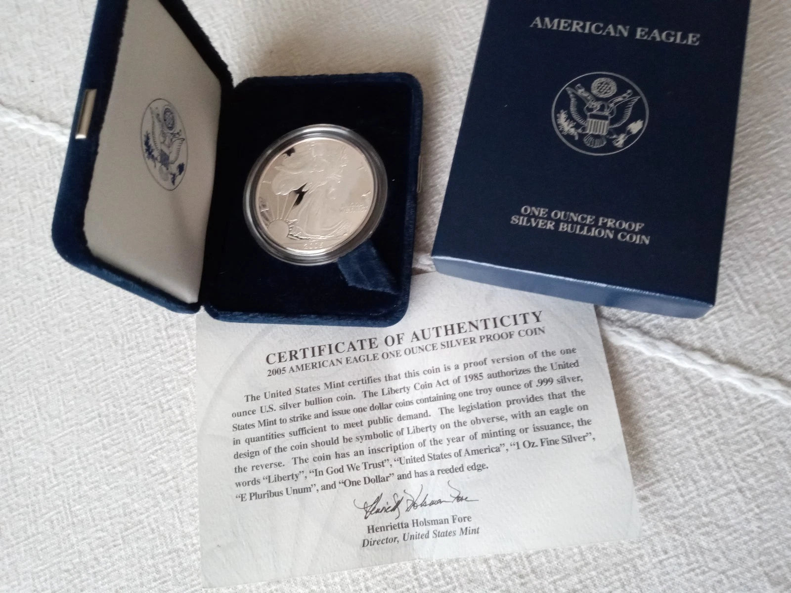 2005-W American Silver Eagle 1 oz Proof Silver Dollar Box Case & COA