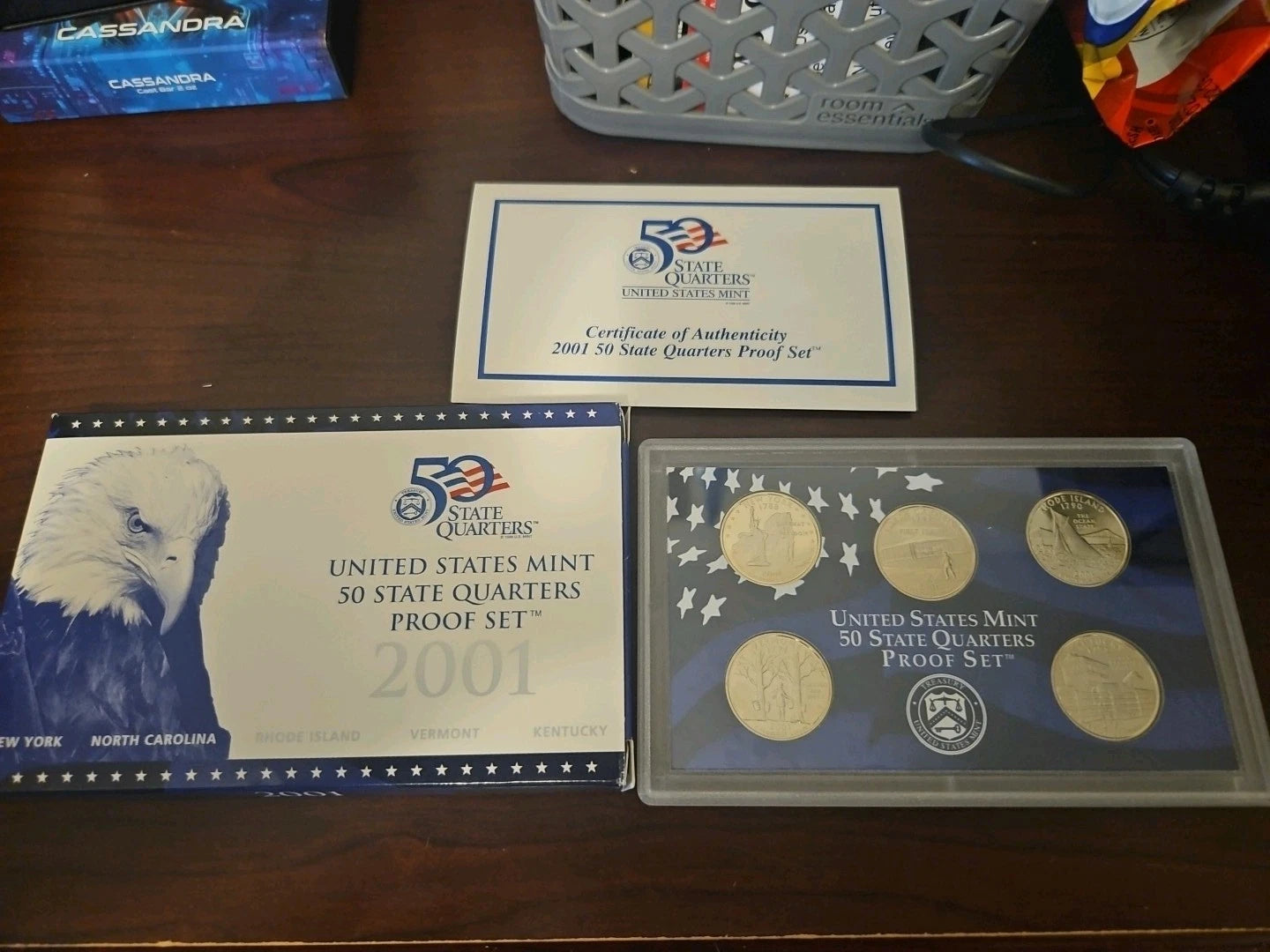 2001-S US Mint 50 State Quarters Proof Set 5 Coins with COA & Box
