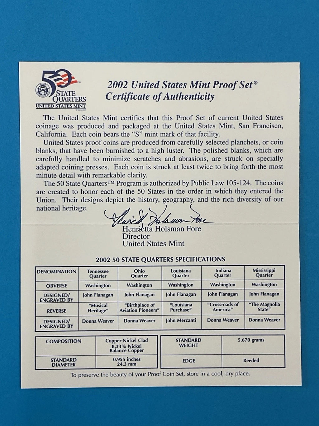 2002-S US Mint Proof Set 10 Coins w/ Box & COA
