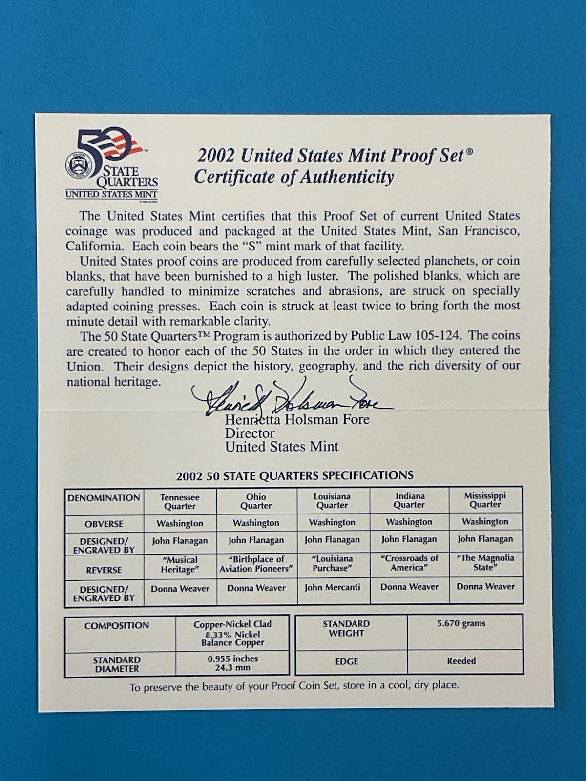 2002-S US Mint Proof Set 10 Coins w/ Box & COA
