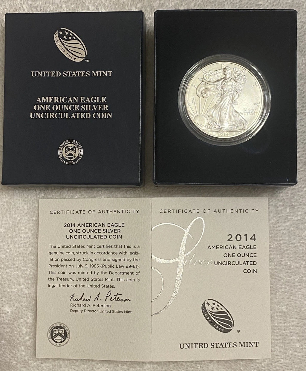 2014-W American Silver Eagle 1 oz Burnished Uncirculated Coin Box & COA