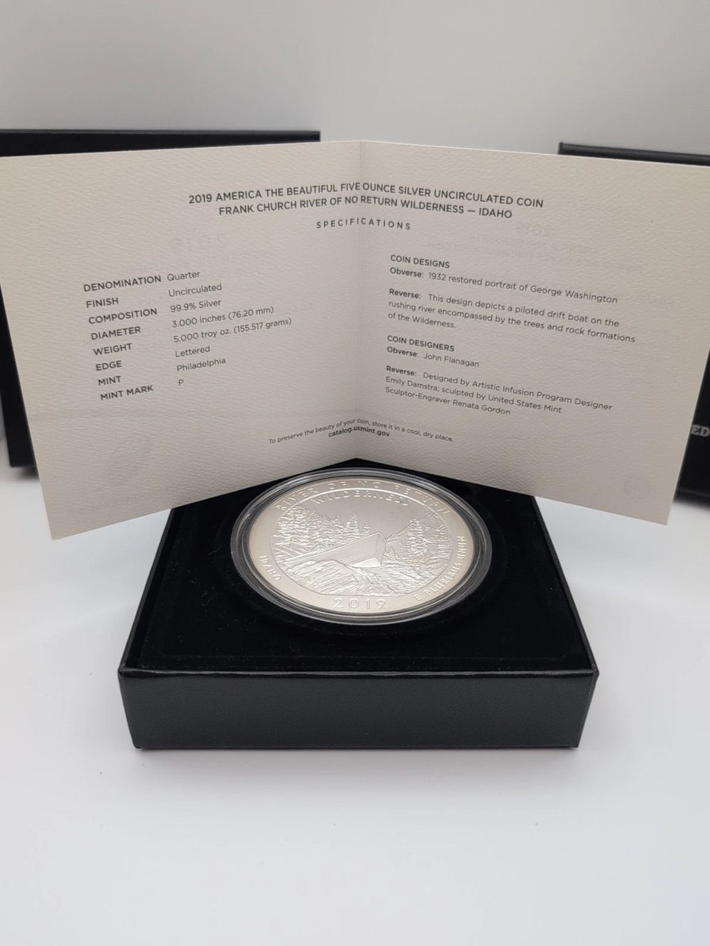 2019-P 5 oz .999 Fine Silver ATB Coin Frank Church River of No Return Wilderness, Idaho