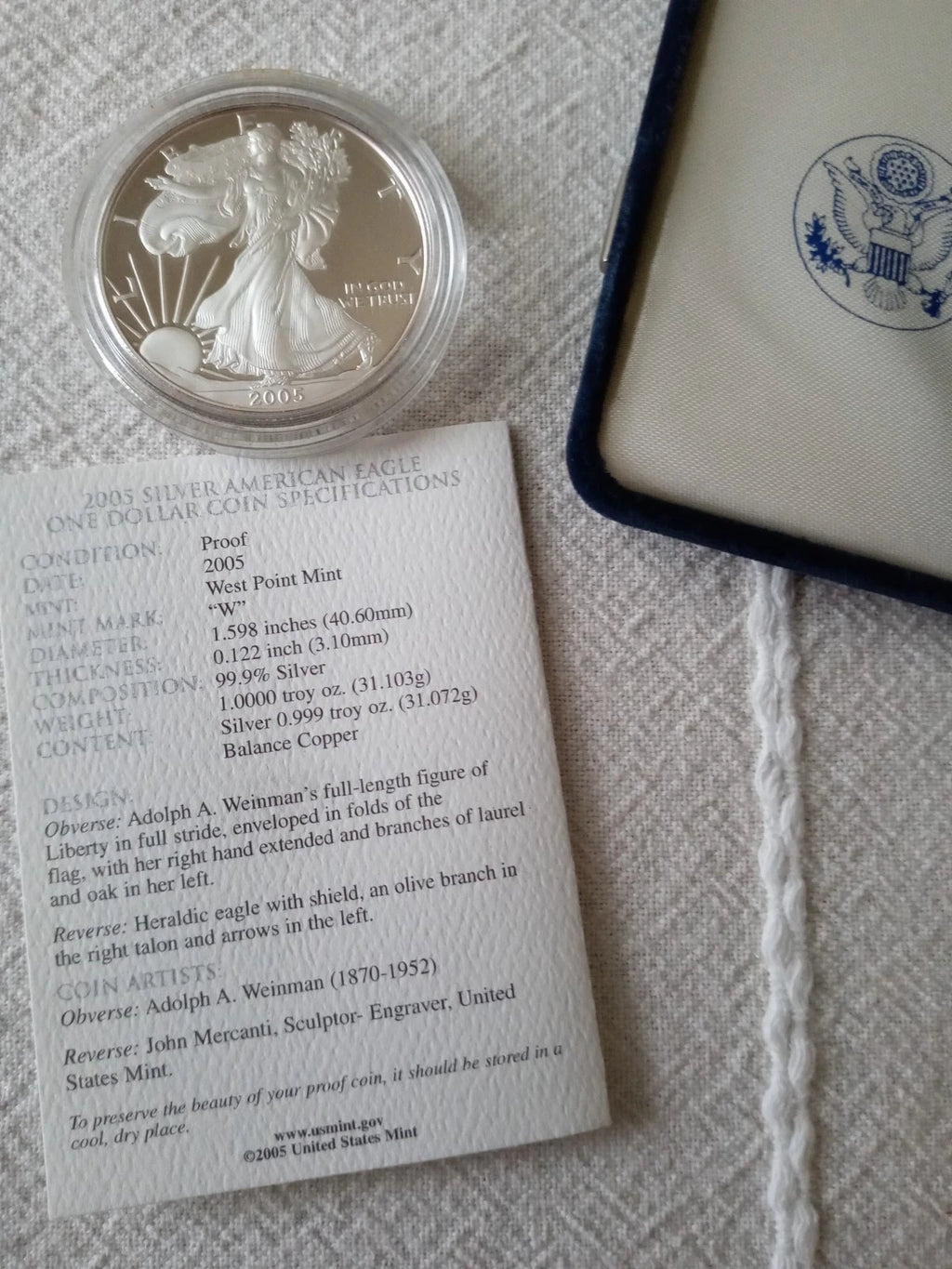 2005-W American Silver Eagle 1 oz Proof Silver Dollar Box Case & COA