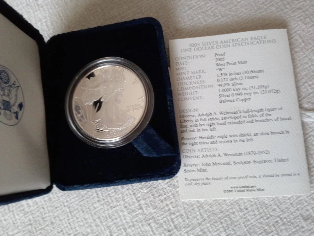 2005-W American Silver Eagle 1 oz Proof Silver Dollar Box Case & COA