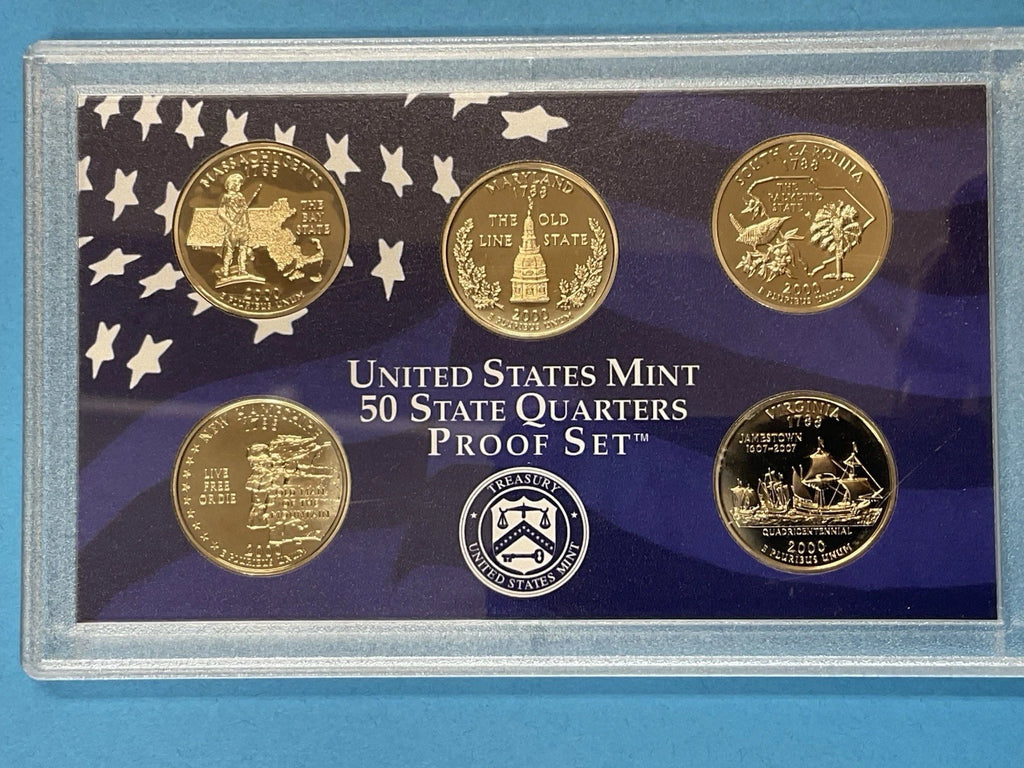 2000-S US Mint 50 State Quarters Proof Set 5 Coins with COA & Box