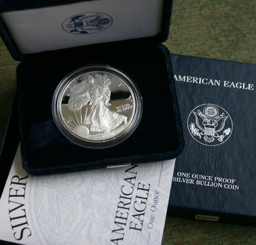 2002-W American Silver Eagle 1 oz Proof Silver Dollar Box & COA