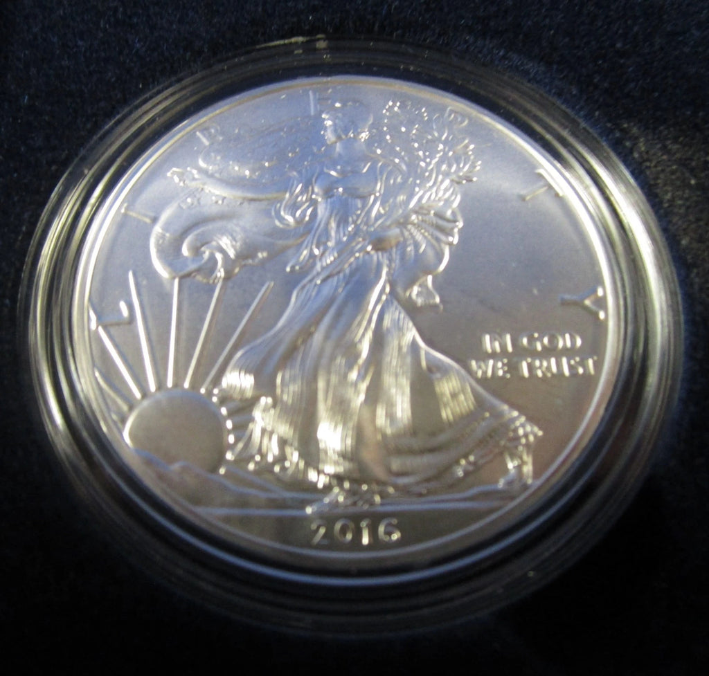 2016-W American Silver Eagle 1 oz Burnished Uncirculated Coin Box & COA