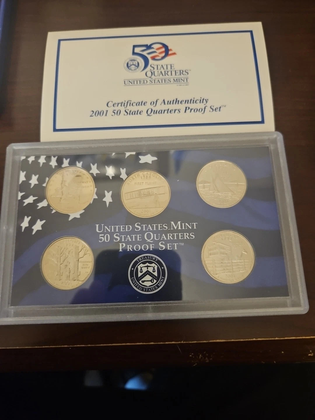 2001-S US Mint 50 State Quarters Proof Set 5 Coins with COA & Box