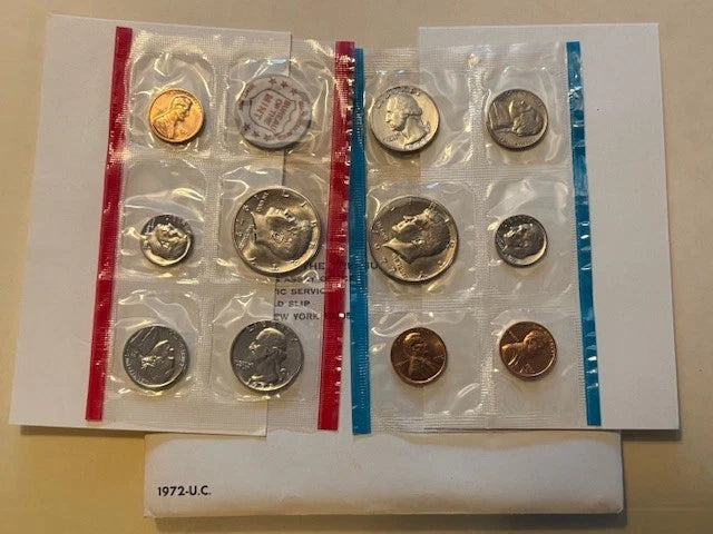1972 P&D US Mint Uncirculated Set 10 Coins w/ Envelope