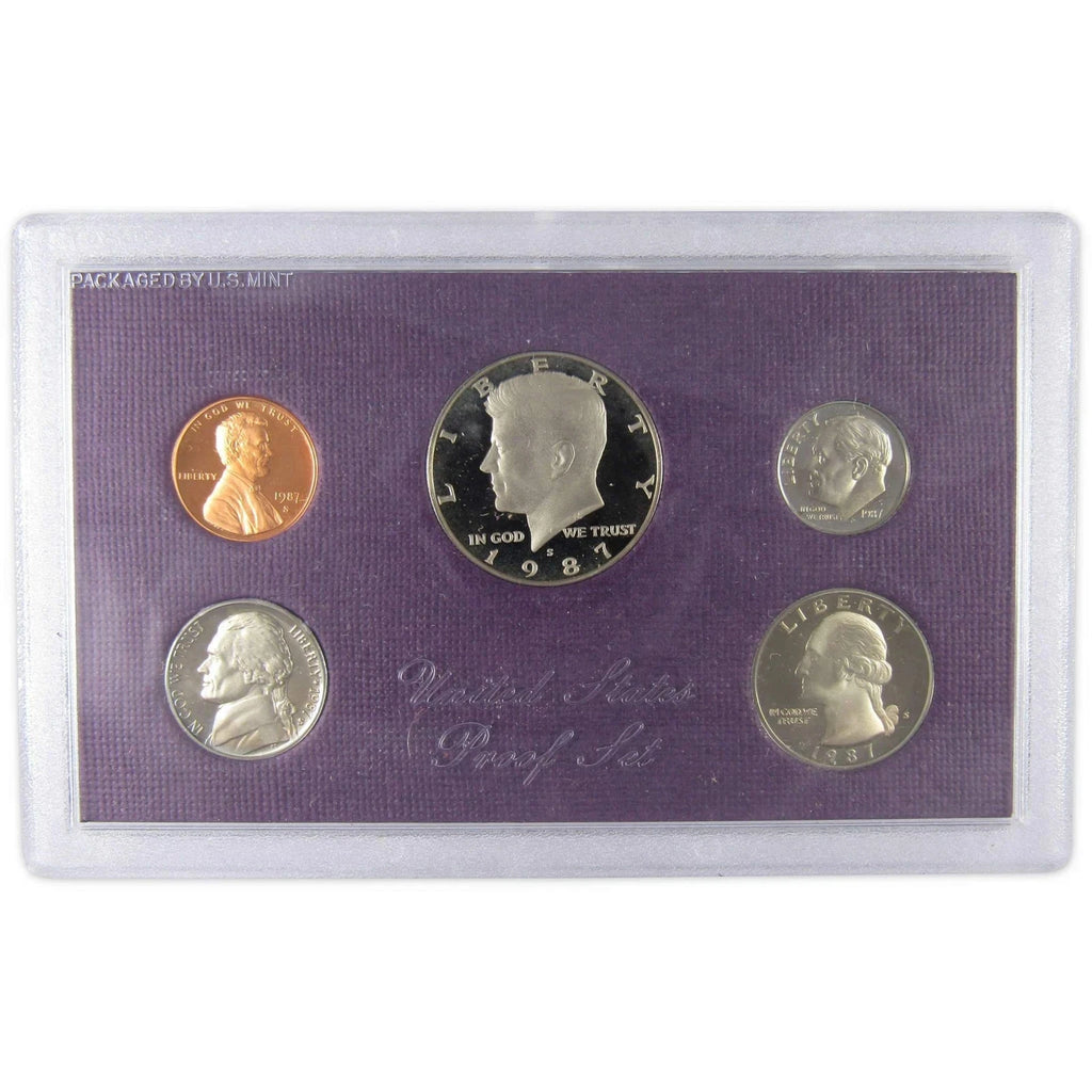 1987-S US Mint Proof Set 5 Coins with OGP Includes Kennedy Half Dollar