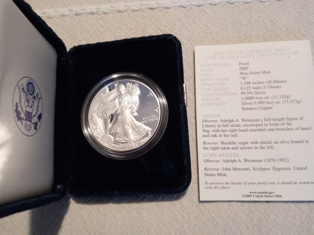 2005-W American Silver Eagle 1 oz Proof Silver Dollar Box Case & COA
