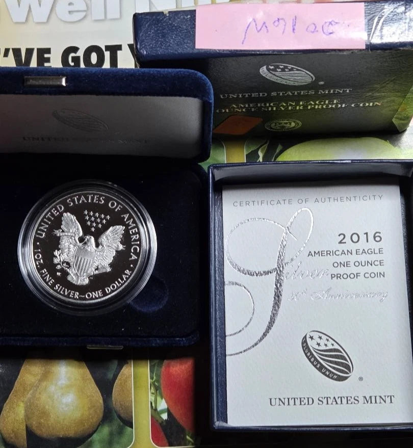 2016-W American Silver Eagle 1 oz Proof Coin 30th Anniversary Lettered Edge OGP & COA