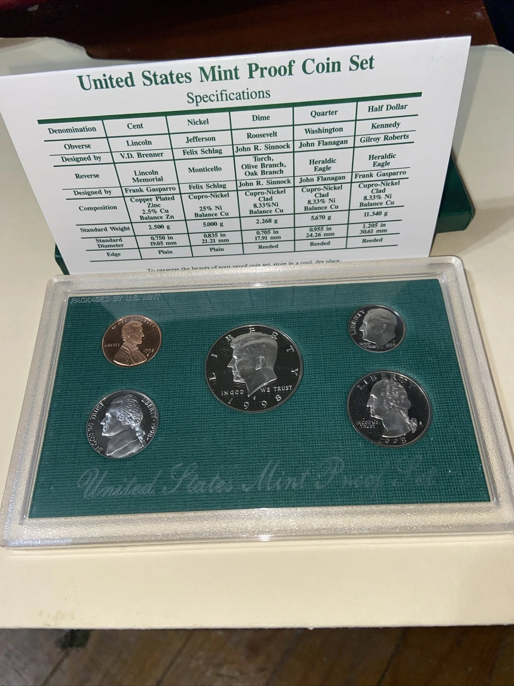 1998-S US Mint Proof Set 5 Coins San Francisco Mint
