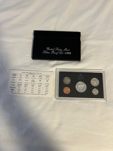 1998-S US Mint Silver Proof Set 5 Coins w/ Box & COA